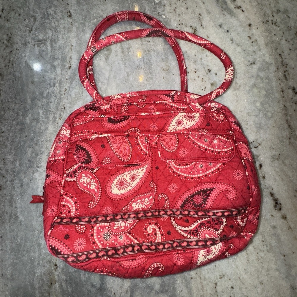 Vera Bradley‎ Bowler Handbag Purse Mesa Red Paisley Handkerchief 12x14x5 Quilted